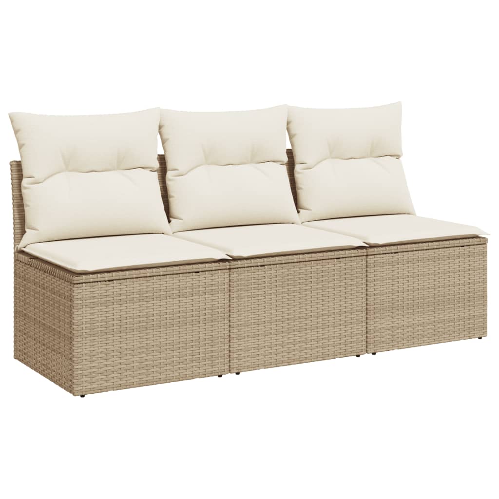 Gartensofa mit Kissen 3-Sitzer Beige Poly Rattan