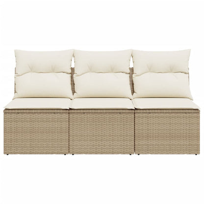 Gartensofa mit Kissen 3-Sitzer Beige Poly Rattan