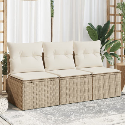 Gartensofa mit Kissen 3-Sitzer Beige Poly Rattan