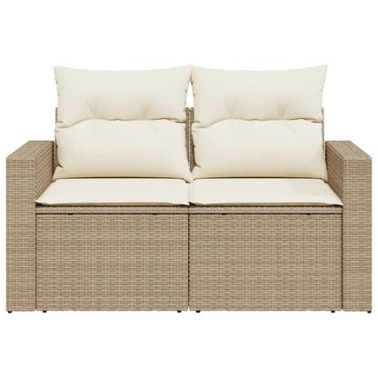 Gartensofa mit Kissen 2-Sitzer Beige Poly Rattan