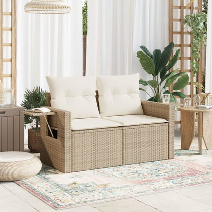 Gartensofa mit Kissen 2-Sitzer Beige Poly Rattan