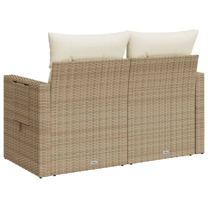 Gartensofa mit Kissen 2-Sitzer Beige Poly Rattan