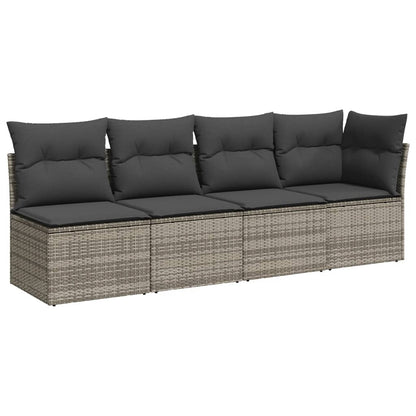 Gartensofa mit Kissen 4-Sitzer Grau Poly Rattan