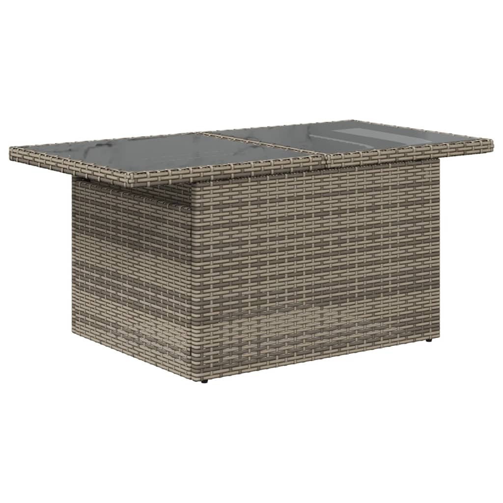 Gartentisch mit Glasplatte Grau 100x55x73 cm Poly Rattan