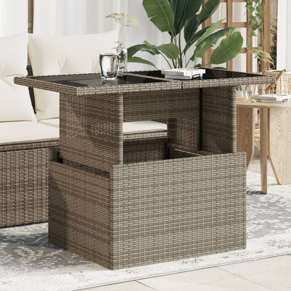 Gartentisch mit Glasplatte Grau 100x55x73 cm Poly Rattan