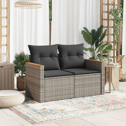 Gartensofa 2-Sitzer mit Kissen Grau Poly Rattan