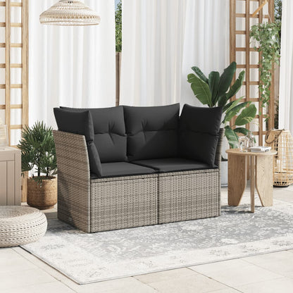 Gartensofa 2-Sitzer mit Kissen Grau Poly Rattan