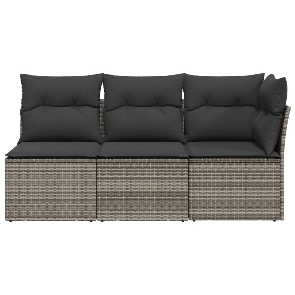 Gartensofa mit Kissen 3-Sitzer Grau Poly Rattan