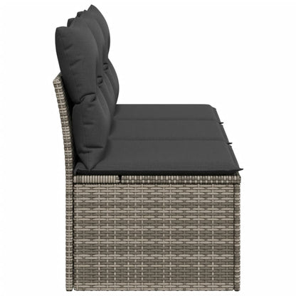 Gartensofa mit Kissen 3-Sitzer Grau Poly Rattan