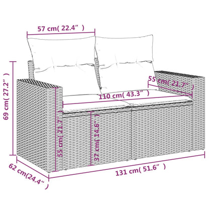 Gartensofa 2-Sitzer mit Kissen Grau Poly Rattan