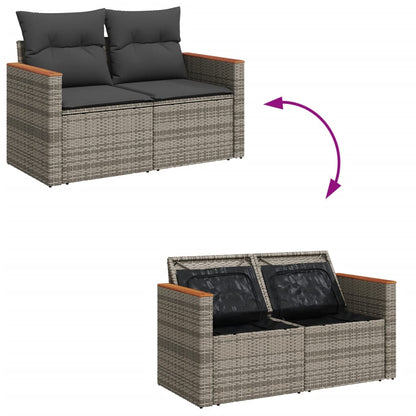 Gartensofa 2-Sitzer mit Kissen Grau Poly Rattan