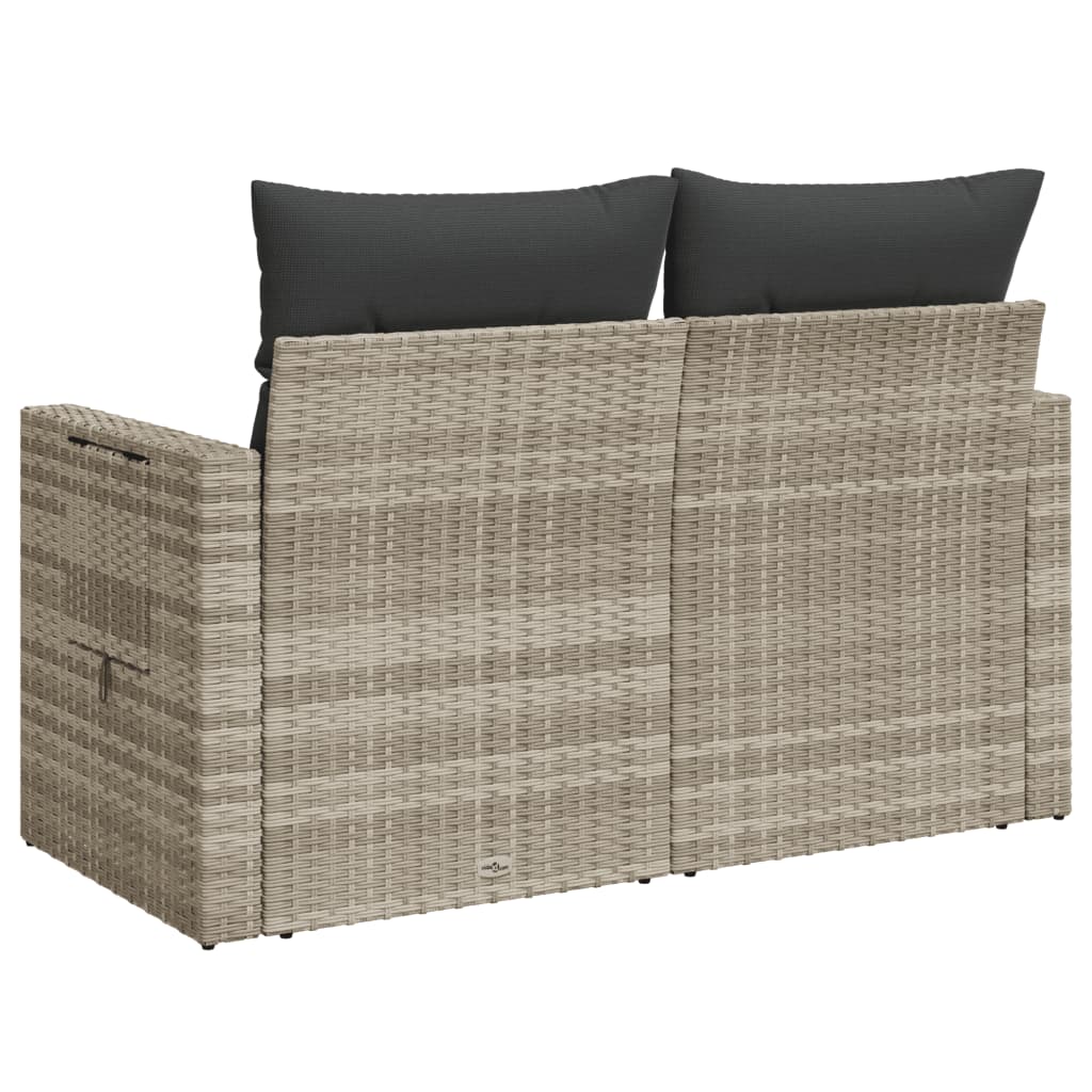 Gartensofa mit Kissen 2-Sitzer Hellgrau Poly Rattan