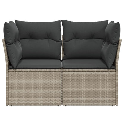 Gartensofa mit Kissen 2-Sitzer Hellgrau Poly Rattan