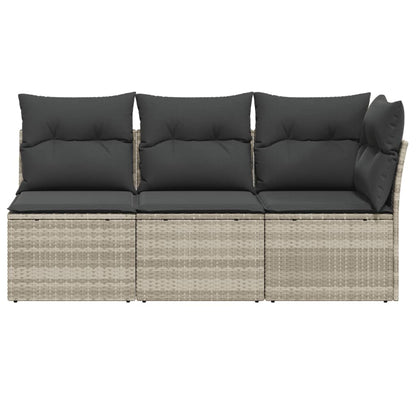 Gartensofa mit Kissen 3-Sitzer Hellgrau Poly Rattan