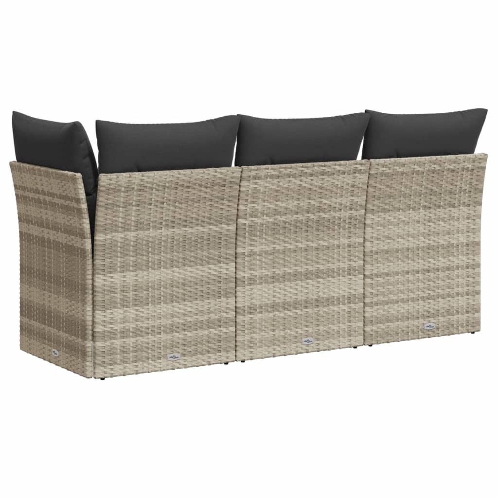 Gartensofa mit Kissen 3-Sitzer Hellgrau Poly Rattan