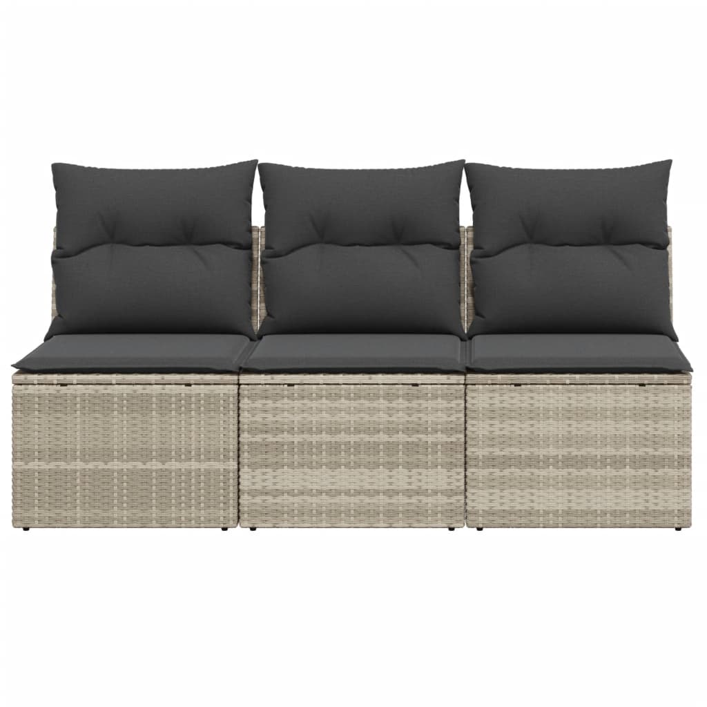 Gartensofa mit Kissen 3-Sitzer Hellgrau Poly Rattan