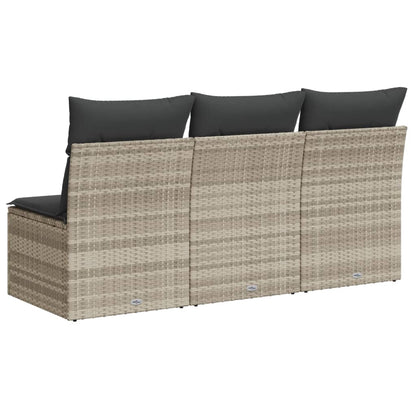 Gartensofa mit Kissen 3-Sitzer Hellgrau Poly Rattan