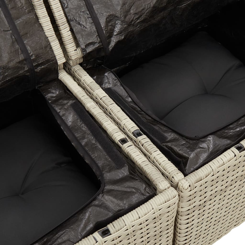 Gartensofa mit Kissen 3-Sitzer Hellgrau Poly Rattan