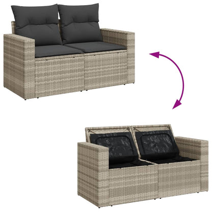 Gartensofa mit Kissen 2-Sitzer Hellgrau Poly Rattan