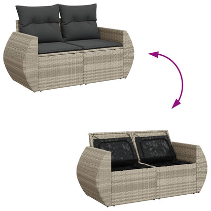 Gartensofa mit Kissen 2-Sitzer Hellgrau Poly Rattan