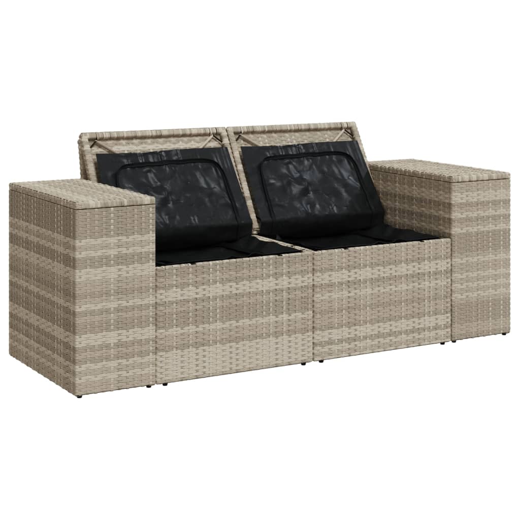 Gartensofa mit Kissen 2-Sitzer Hellgrau Poly Rattan