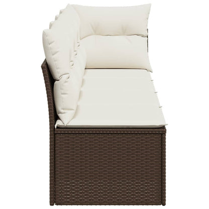 Gartensofa mit Kissen 4-Sitzer Braun Poly Rattan