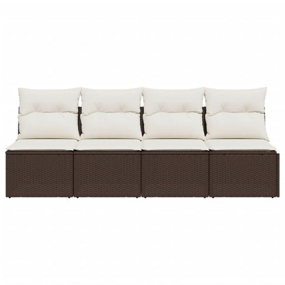 Gartensofa mit Kissen 4-Sitzer Braun Poly Rattan