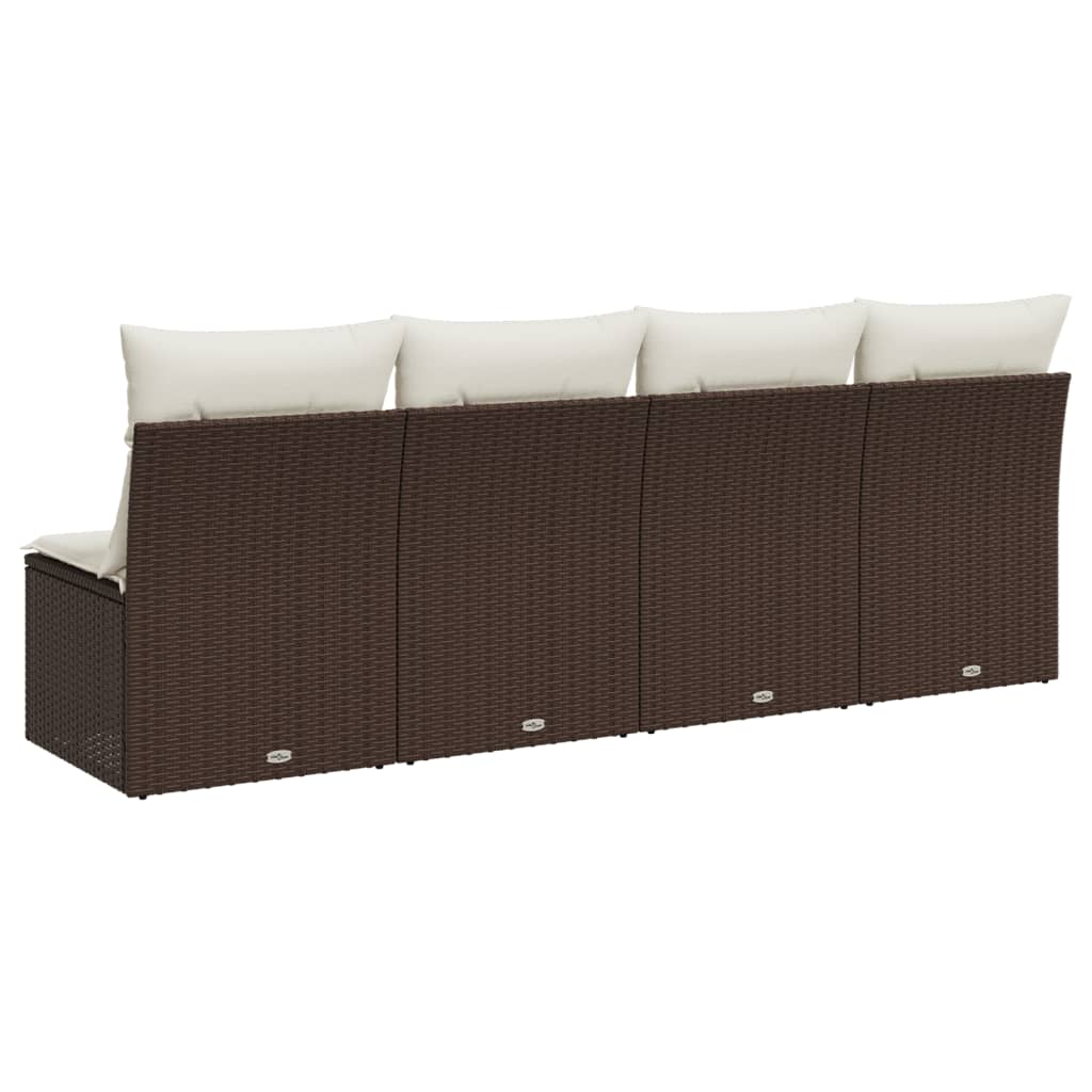 Gartensofa mit Kissen 4-Sitzer Braun Poly Rattan