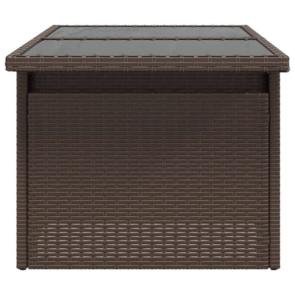 Gartentisch mit Glasplatte Braun 100x55x73 cm Poly Rattan