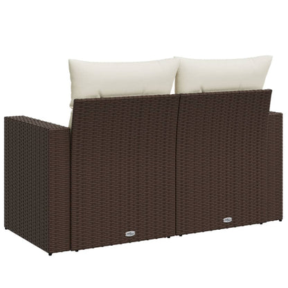 Gartensofa mit Kissen 2-Sitzer Braun Poly Rattan