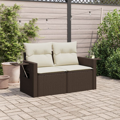 Gartensofa mit Kissen 2-Sitzer Braun Poly Rattan