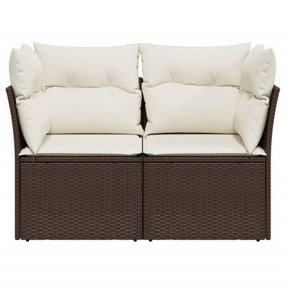 Gartensofa mit Kissen 2-Sitzer Braun Poly Rattan