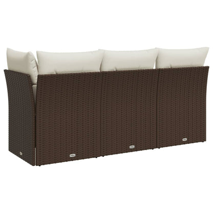 Gartensofa mit Kissen 3-Sitzer Braun Poly Rattan