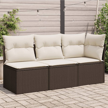 Gartensofa mit Kissen 3-Sitzer Braun Poly Rattan