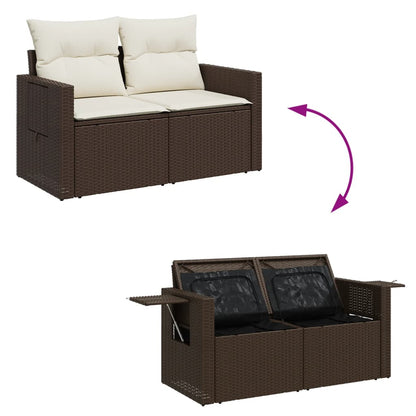 Gartensofa mit Kissen 2-Sitzer Braun Poly Rattan