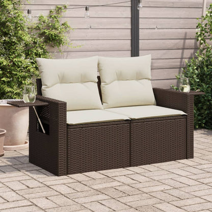 Gartensofa mit Kissen 2-Sitzer Braun Poly Rattan