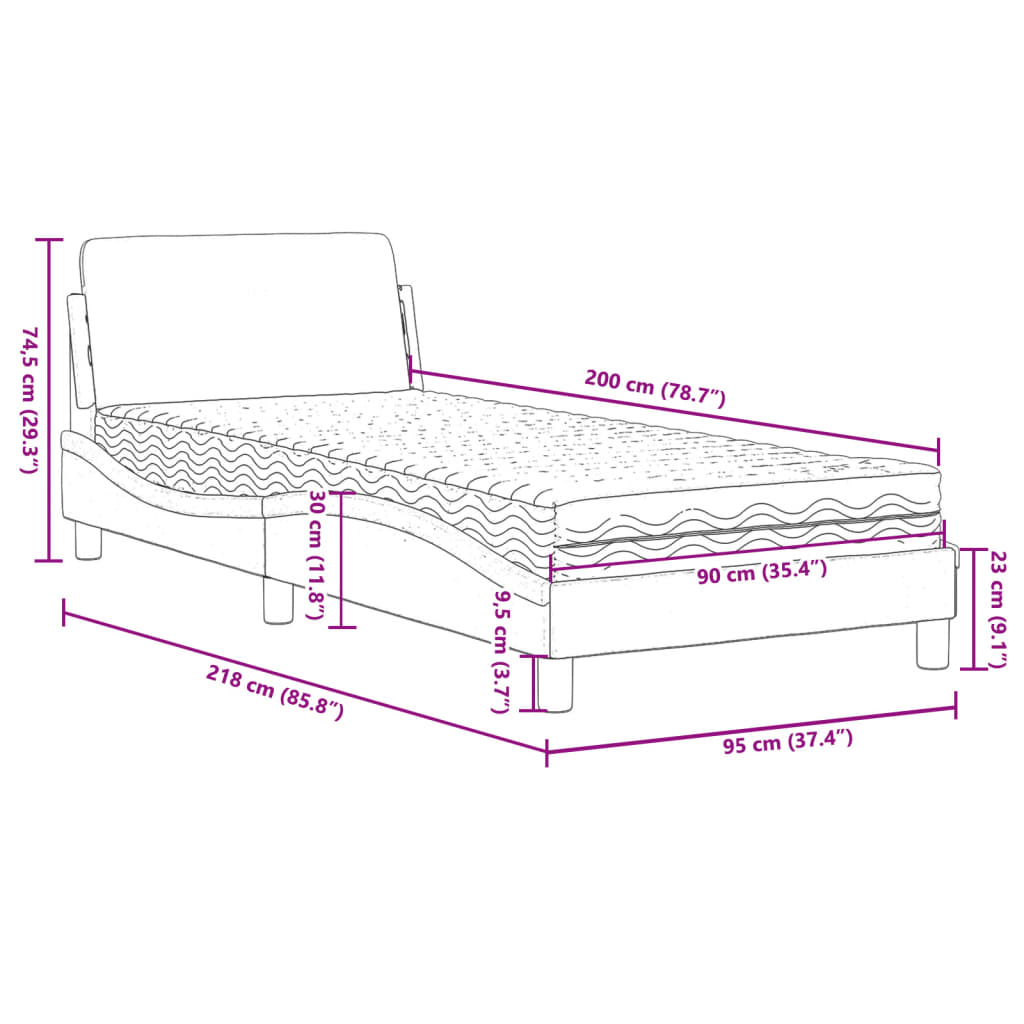 Bett mit Matratze Dunkelgrau 90x200 cm Stoff