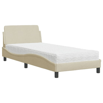 Bett mit Matratze Creme 90x200 cm Stoff