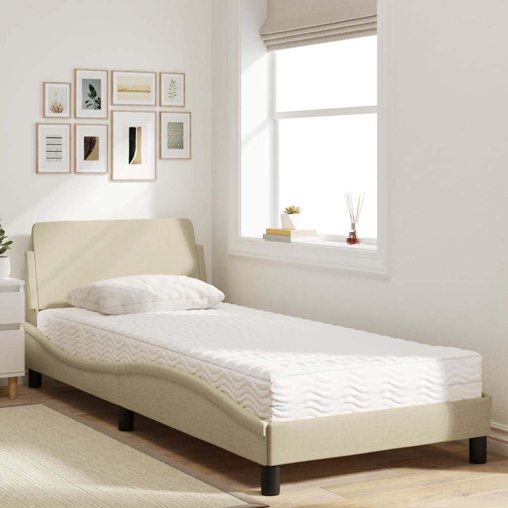 Bett mit Matratze Creme 90x200 cm Stoff