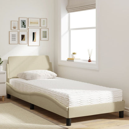 Bett mit Matratze Creme 90x200 cm Stoff