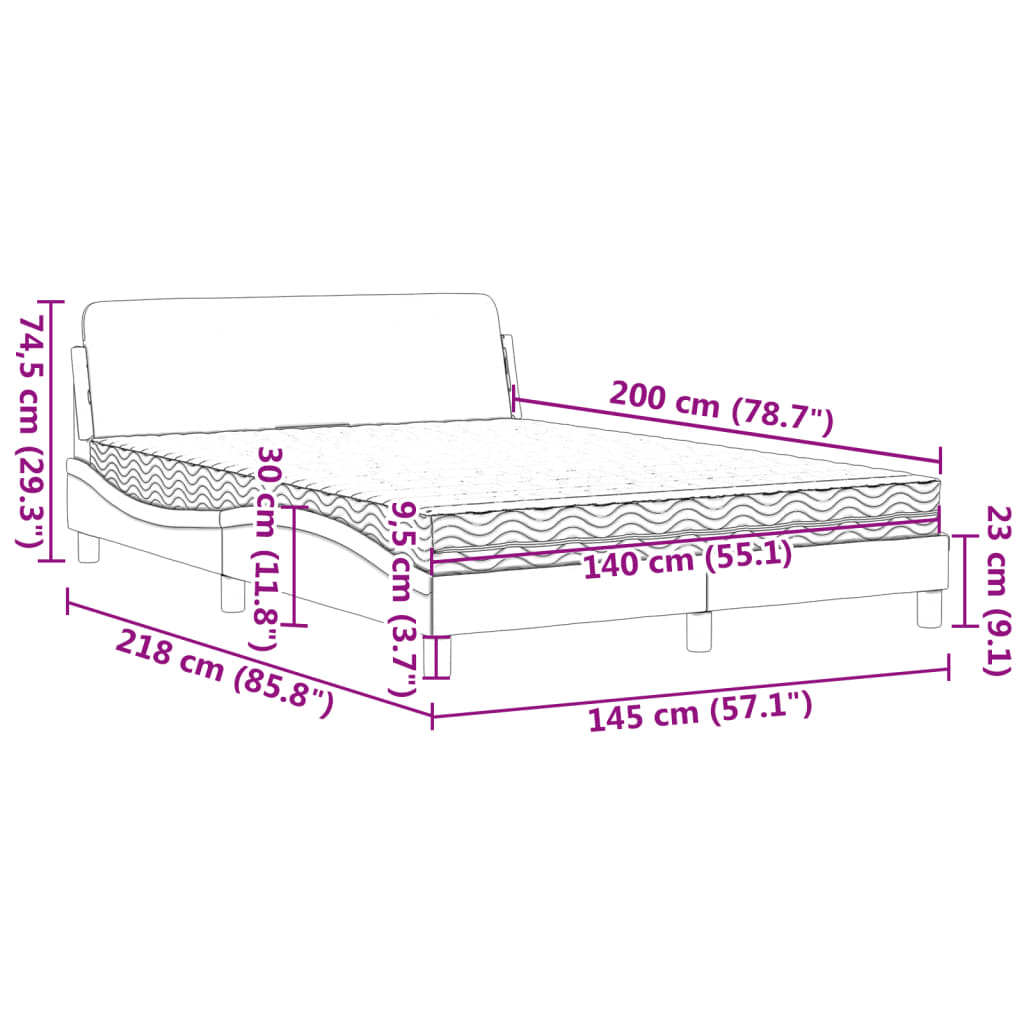 Bett mit Matratze Hellgrau 140x200 cm Stoff