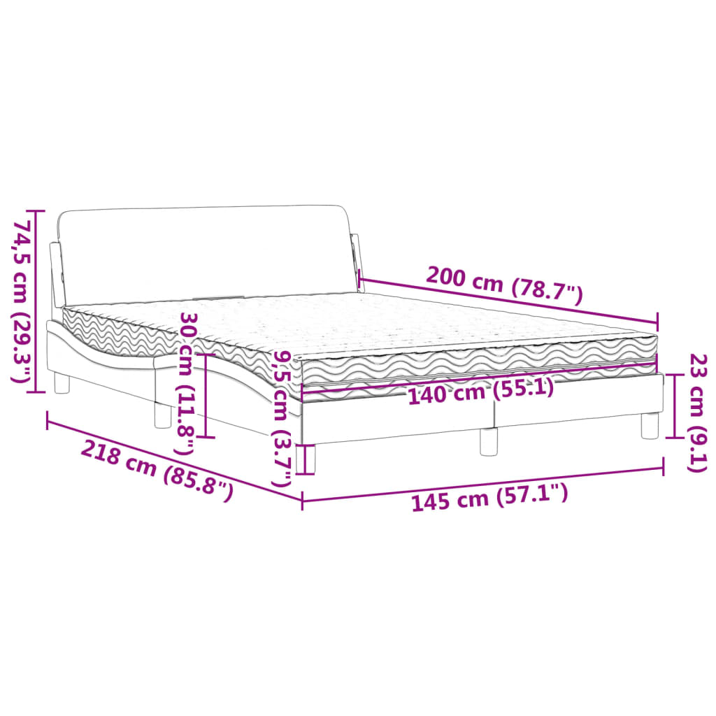 Bett mit Matratze Creme 140x200 cm Stoff