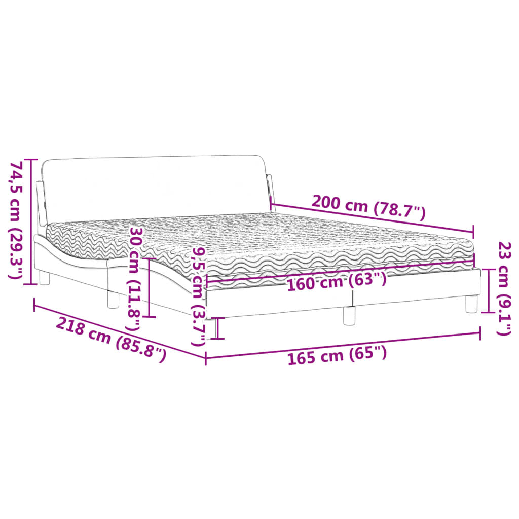 Bett mit Matratze Hellgrau 160x200 cm Stoff