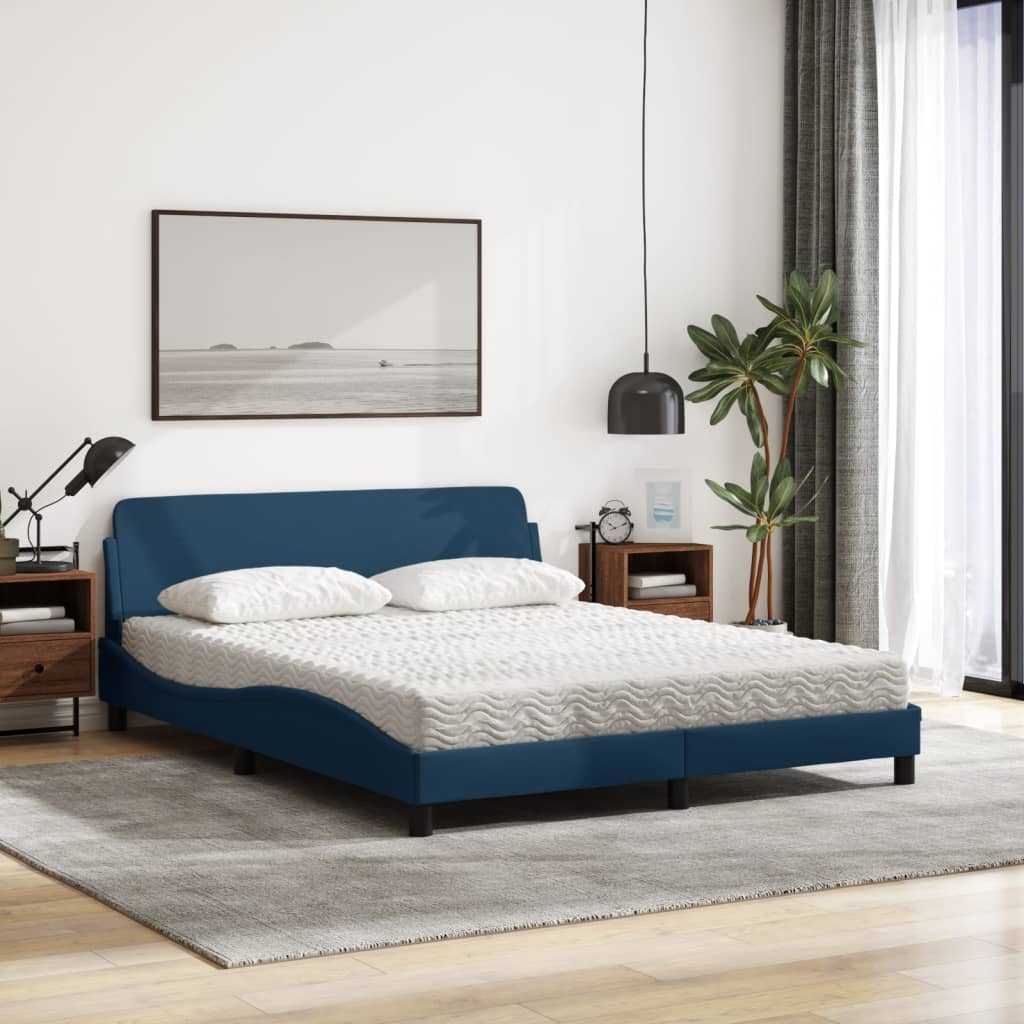 Bett mit Matratze Blau 160x200 cm Stoff