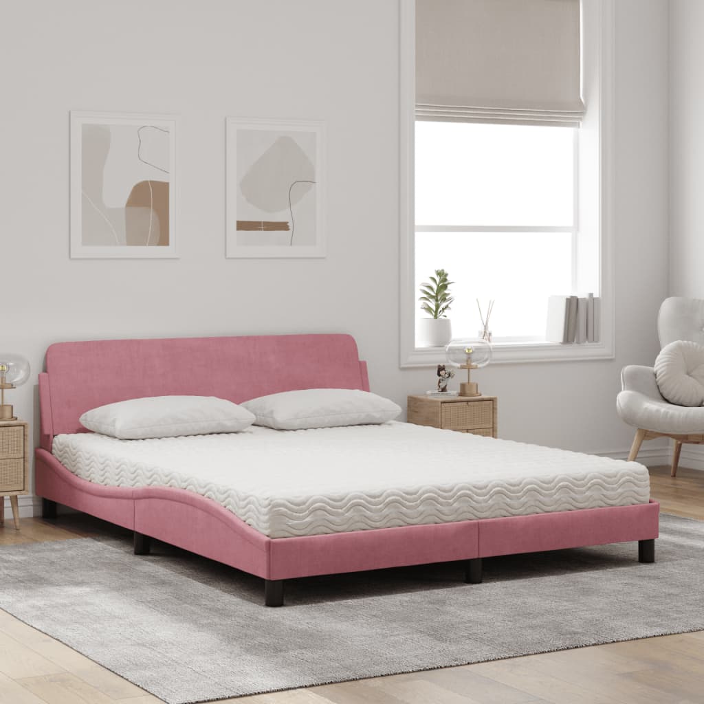 Bett mit Matratze Rosa 160x200 cm Samt