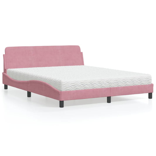 Bett mit Matratze Rosa 160x200 cm Samt