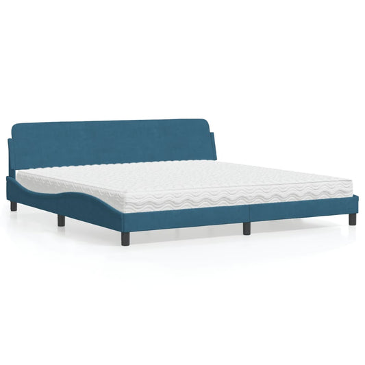 Bett mit Matratze Blau 200x200 cm Samt