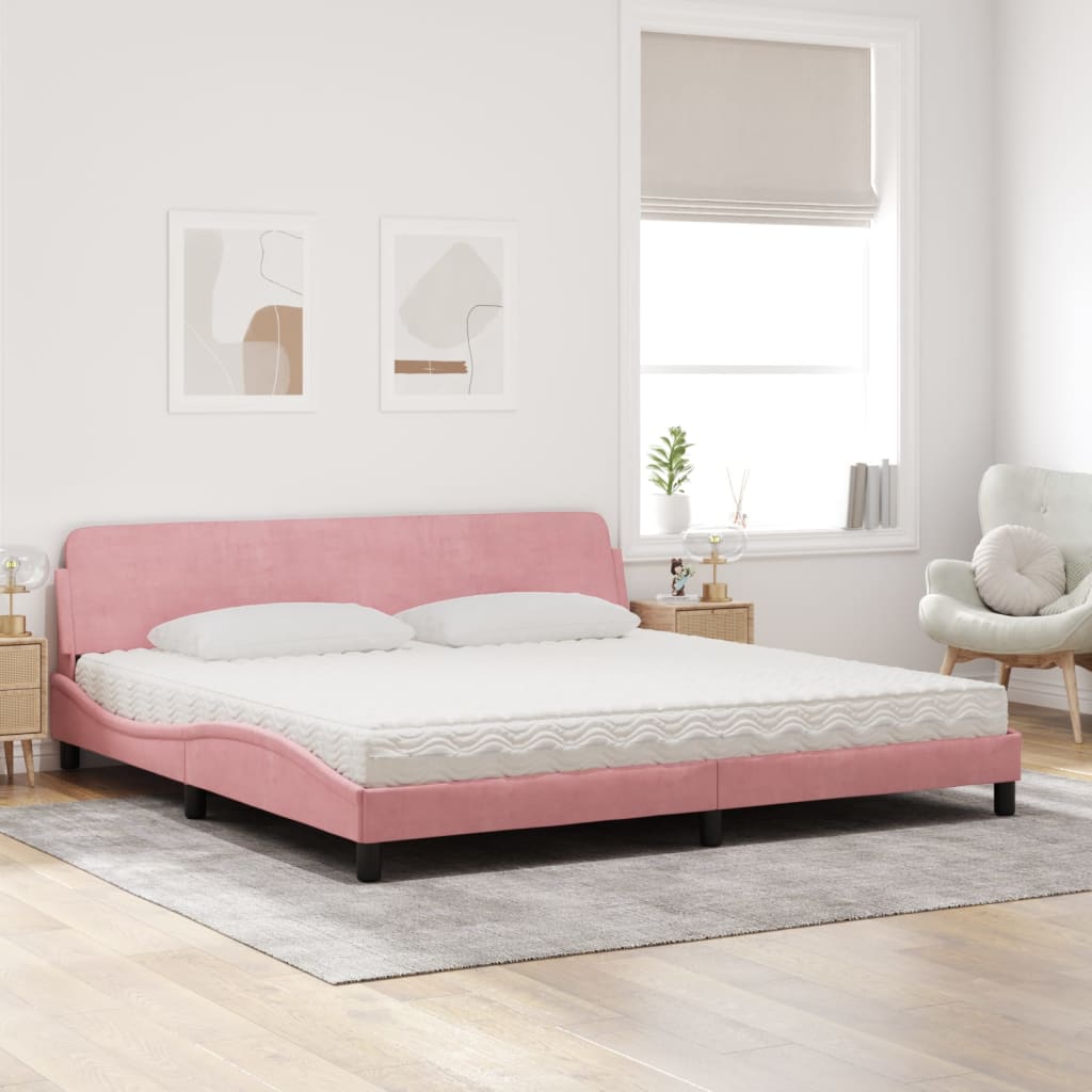 Bett mit Matratze Rosa 200x200 cm Samt