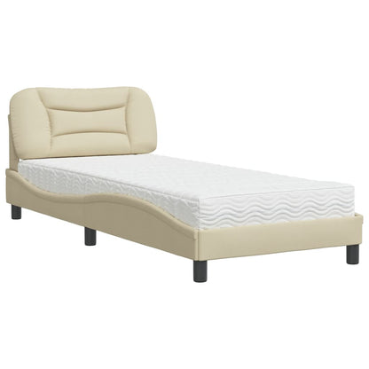 Bett mit Matratze Creme 90x200 cm Stoff