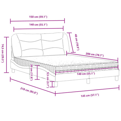 Bett mit Matratze Hellgrau 140x200 cm Stoff